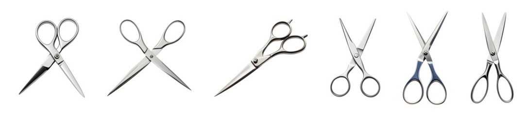 Fototapeta premium Collection of assorted kitchen and craft scissors isolated on transparent background.
