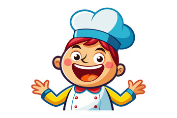 Cheerful Chef Mascot: A friendly cartoon chef stands with arms outstretched, wearing a classic chef's hat, showcasing hospitality, cooking, and culinary expertise in this delightful illustration.