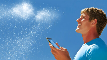 Digital technology, internet network connection, futuristic innovation technology. Man using laptop and mobile phone with internet network technology