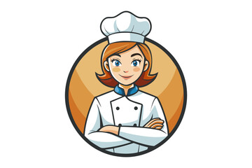 Chef's Culinary Charm: A charming female chef, radiating confidence and culinary expertise, is depicted in an artistic illustration with a clean, professional aesthetic.