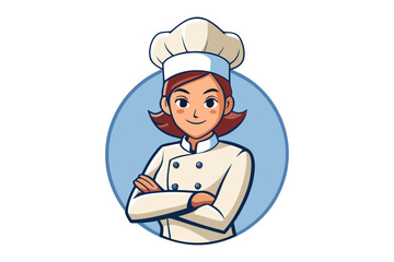 Culinary Confidence: A determined chef, arms crossed, dons a classic toque blanche and crisp uniform, emanating culinary expertise. 