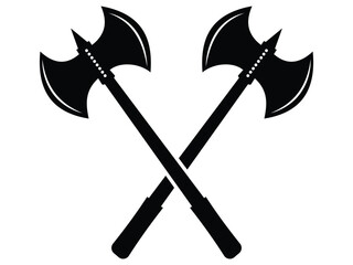 Black Crossed Axe Silhouettes   Vintage Tool Icon Set on White Background