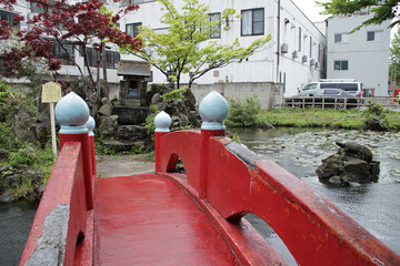 bridge and shinto altar in aomori in japan