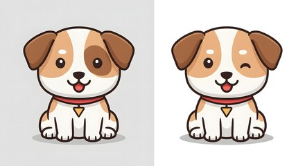 Happy cute cartoon puppy and smiling cat vector illustration