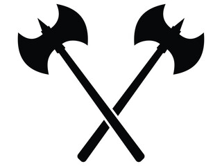 Black Crossed Axe Silhouettes   Vintage Tool Icon Set on White Background