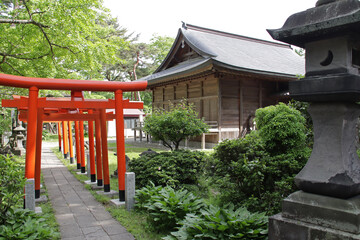 shinto temple (yojiro inari shrine) at the senshu park in akita in japan