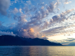 beautiful seascape on the horizon silhouette of mountains