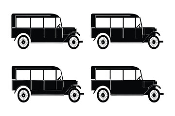 Classic Car Silhouette Collection: An elegant set of black classic cars isolated on a pristine backdrop.
