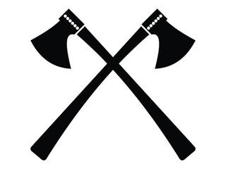 Black Crossed Axe Silhouettes   Vintage Tool Icon Set on White Background