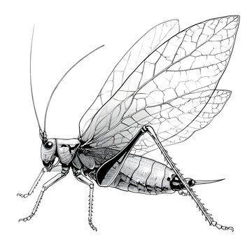 detailed black and white grasshopper clip art preview