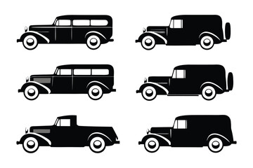 Vintage Car Silhouette: A classic ensemble of detailed vintage cars silhouetted against a neutral backdrop, showcasing their elegant forms.