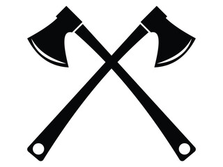 Black Crossed Axe Silhouettes   Vintage Tool Icon Set on White Background