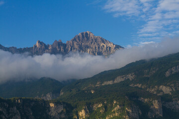 beautiful landscape of rocky mountains against blue sky