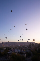 beautiful scenery flight of balloons in the mountains of Cappadocia in love valley