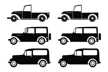 Vintage car silhouettes: Collection of vintage car silhouettes offer a classic design element for a variety of creative projects.