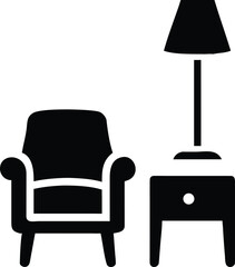 Black armchair side table lamp icon simple minimalist furniture home decor interior design element nightstand