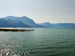 beautiful landscape of the lake against the background of mountains