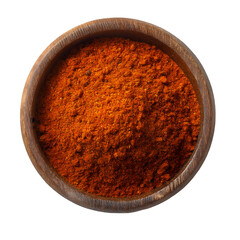 Spice Bowl's Fiery Allure: A top-down perspective unveils a wooden bowl brimming with vibrant red-orange spices, igniting the senses with the promise of culinary delights. 