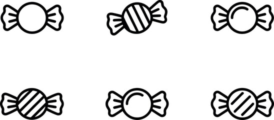 Six Simple Candy Icons:  Black Line Art, Sweet Treats, Minimalist Design