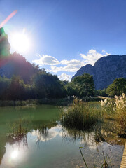 beautiful landscape of the lake against the background of mountains