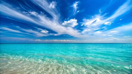 Obraz premium Serene Turquoise Ocean and Dramatic Streaked Clouds: Vibrant Summer Seascape
