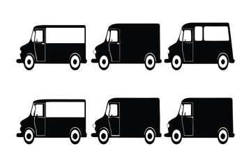 Fleet of Delivery Vans: A collection of sleek, monochrome delivery vans, perfect for various commercial transport applications, isolated for maximum visual impact.