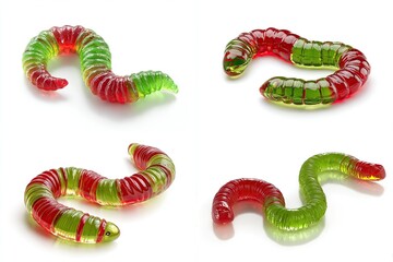 Vibrant gummy worms on a white backdrop showcasing sweet confectionery