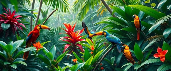 Lush Vibrant Jungle Scene With
