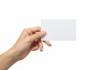 Obraz premium Hand holding blank white card, isolated on white background, studio shot
