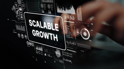 Modern Business Concept of Scalable Growth with Graphs and Data on Touchscreen Technology....