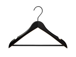 Black wooden clothes hanger with hook isolated on transparent background