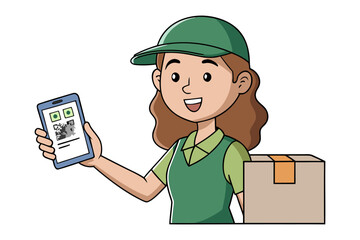 Delivering Digital: A delivery person uses a digital device to showcase the efficiency of modern service, a symbol of reliable and swift package transit.