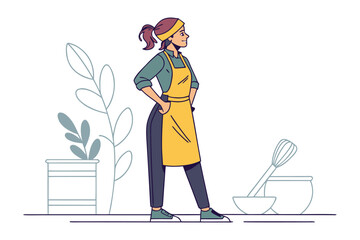 Culinary Visionary: A poised individual with an apron, surrounded by kitchen tools, embodies a spirit of anticipation, creativity, and mastery in the culinary arts.