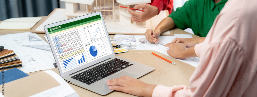 Poster spreadsheet document information financial startup concept. data and graphs in spreadsheet documents