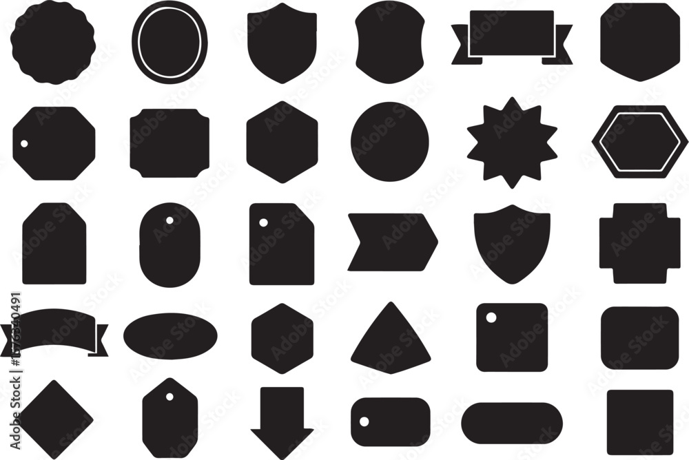 Poster collection of black badge shapes for various applications vector design