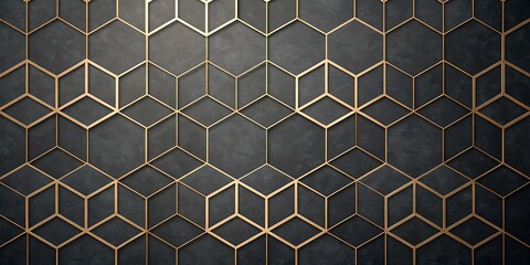 Elegant dark grey textured background with a repeating geometric pattern of golden hexagonal outlines creating a sophisticated and modern design
