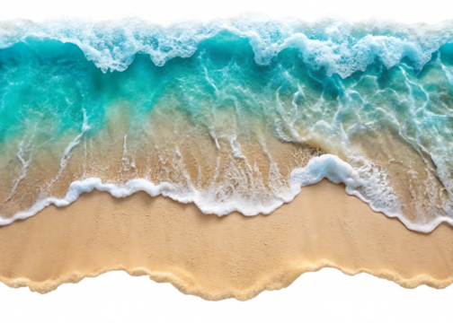  top view waves on the sand beach summer holiday isolated on white background, png, ai generated.