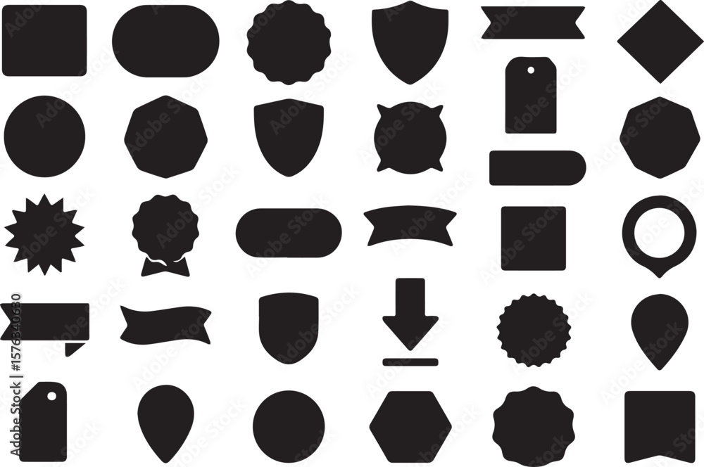 Poster collection of black badge shapes for various applications vector design