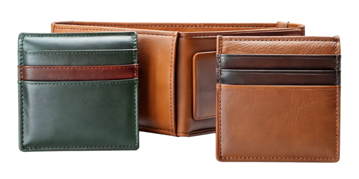 wallet set flat layout isolated on white background, png, ai generated.