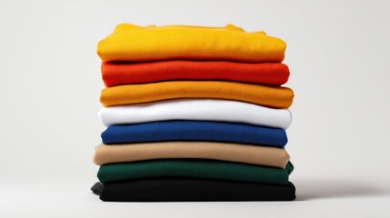 Stack of colorful folded t-shirts