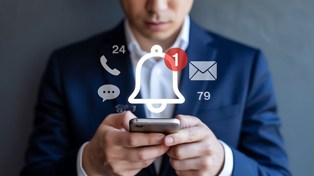 Businessperson checking phone notifications technology