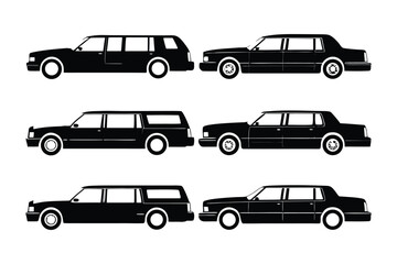 Elegant Ride Variety: A sleek collection of black limousines and town cars, exuding sophistication and luxury, offers a versatile selection of transportation options for various occasions.