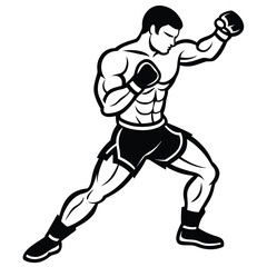 Fototapeta premium Muscular boxer delivering a powerful punch in a dynamic pose silhouette