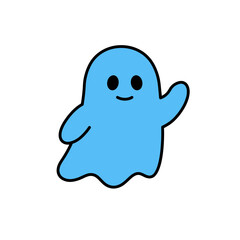 Blue Ghost Icon Friendly Wave Floating Simple Design