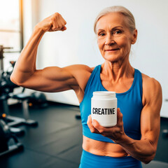 Empowered Elderly Woman Holding Creatine