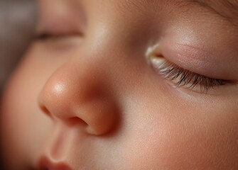 A close-up shot of the baby's face, highlighting their soft features and tiny nose