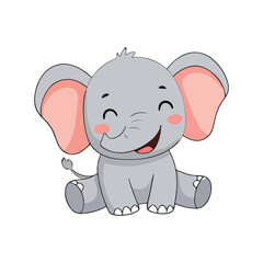 Fototapeta premium Cute Cartoon Elephant Illustration on White Background for Kids and Education