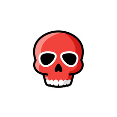 Fototapeta premium Flat vector illustration of red skull icon with bold black outline and white teeth on clean background