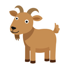 funny Cute  Goat Cartoon with Big Eyes, Farm pet Animal Illustration on White Background