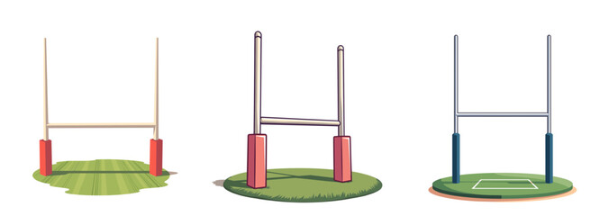 Set of Shadows of rugby posts on field in bright clean pastel colors  